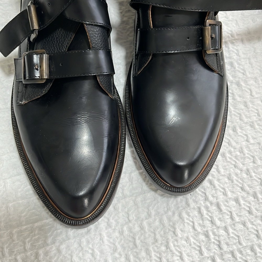 John Fluevog Black Ankle Boots with Buckle Detail - Picture 4 of 4